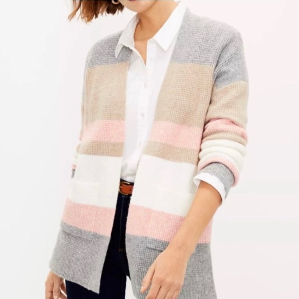 NWT Loft Striped Color Block Cardigan - Picture 1 of 11